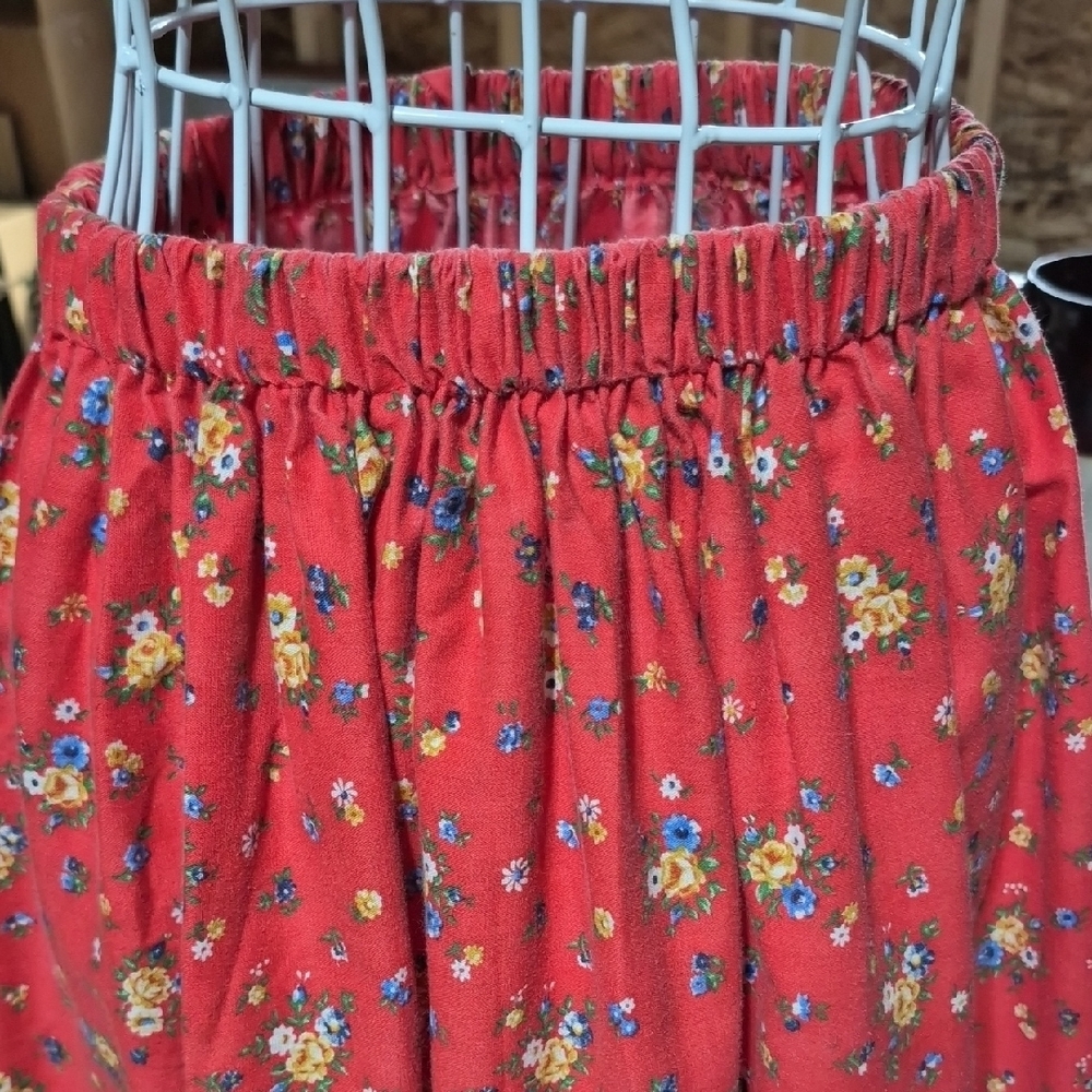 Vintage Handmade Floral Reddish Orange Skirt - Picture 3 of 10